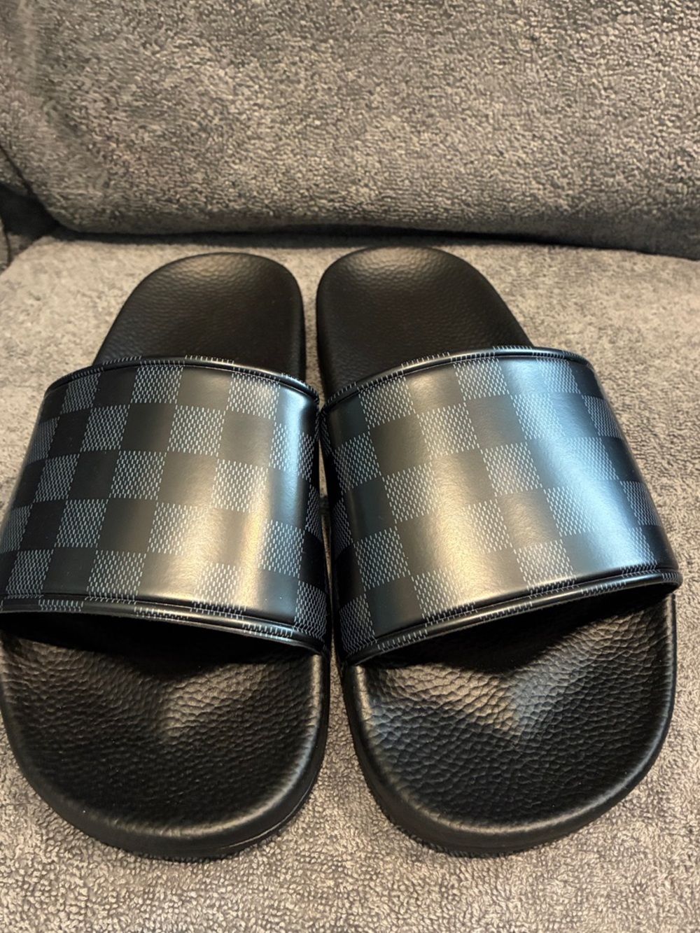 Black Check Pattern Slide Sandals for Women